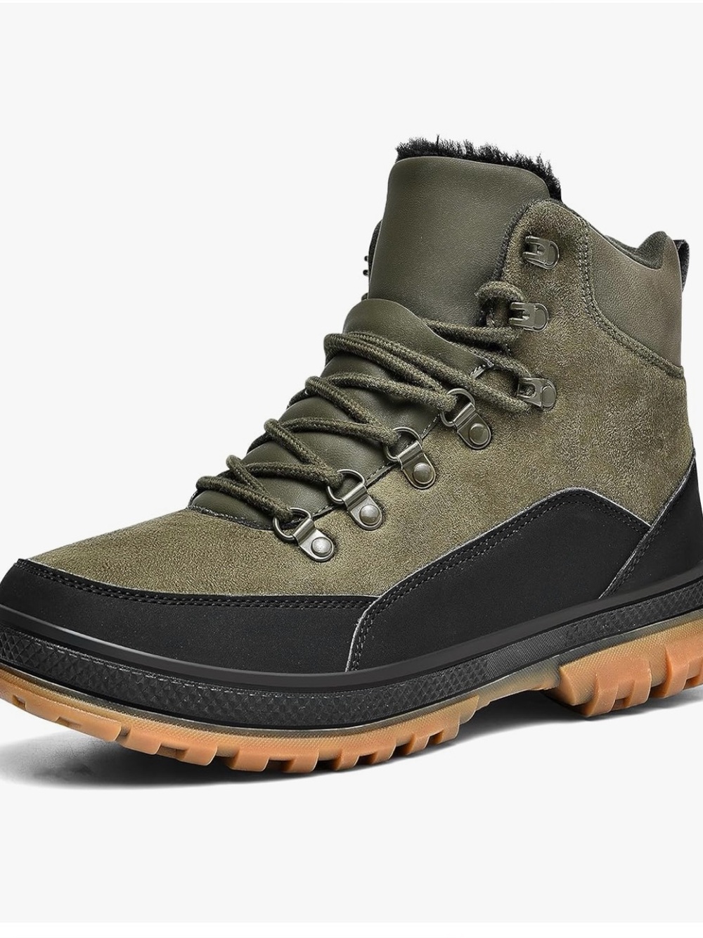 Men's Waterproof Olive Green Winter Hiking Boots